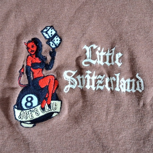 John Galt Brandy Melville Brown Little Switzerland Devil 8-Ball Baby Tee - Picture 8 of 8